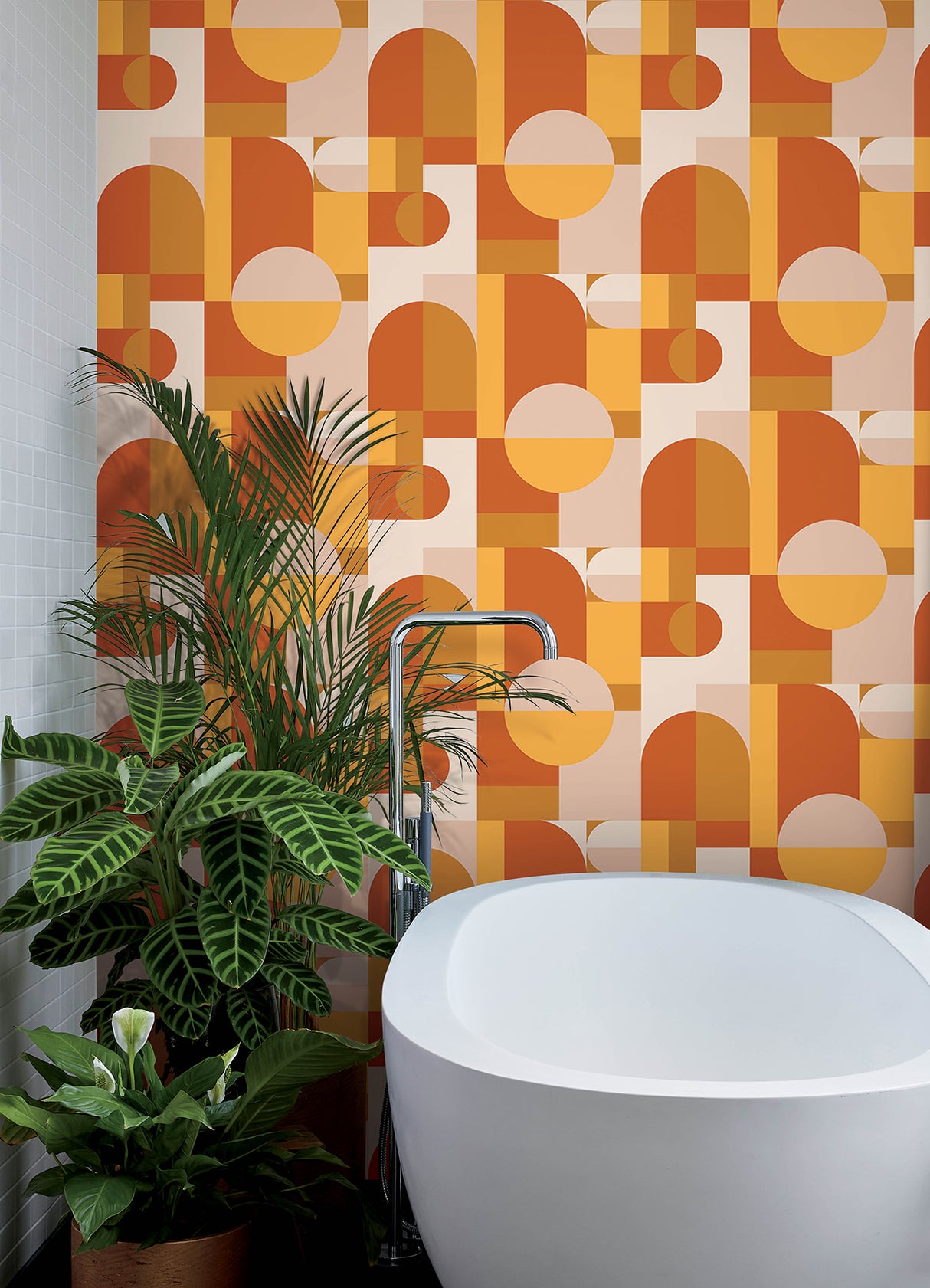 Boxanne Orange Retro Geometric Peel and Stick Wallpaper by NuWallpaper for Very Gay Paint x WallPops Fully Removable Vinyl Wallpaper - VGS6439