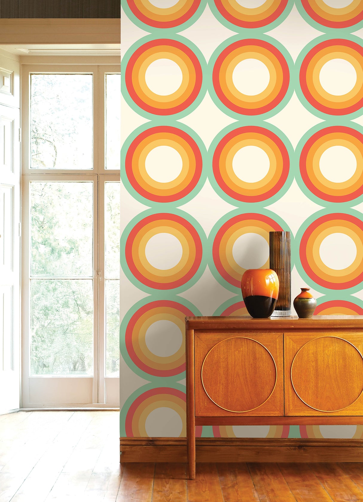 Sir Culls Orange by NuWallpaper Very Gay Paint Bold Retro Geometric Circles Peel and Stick Wallpaper WallPops Collection - VGS6442