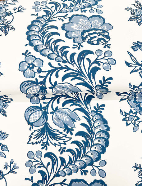 Beaumont Blue by Antonina Vella Floral Stripe Wallpaper – York Designer Series VP1302