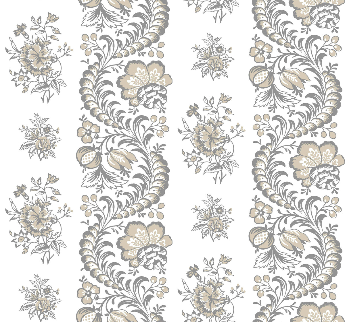 Beaumont Charcoal Floral Stripe Wallpaper by Antonina Vella - VP1303