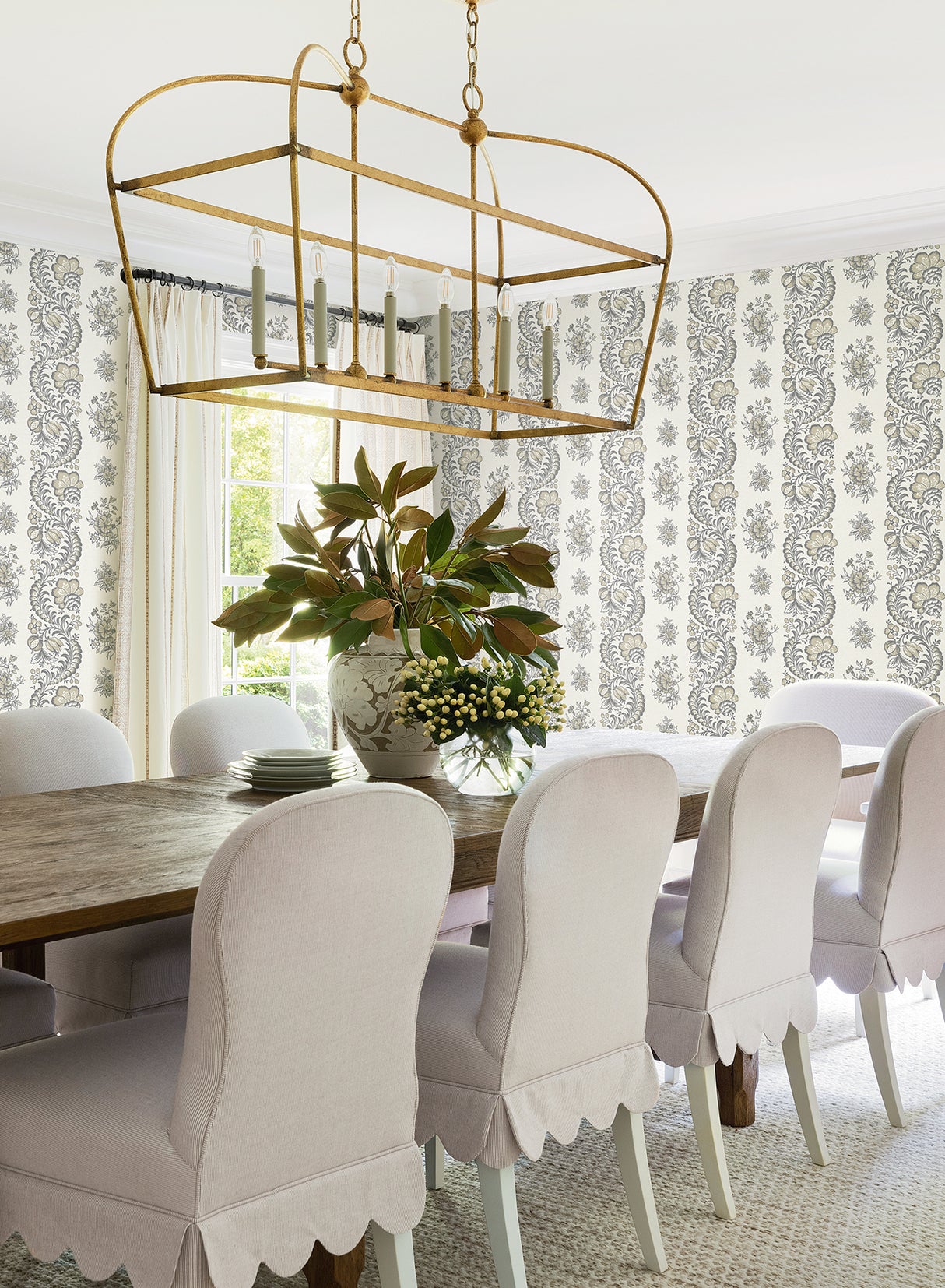 Beaumont Charcoal Floral Stripe by Antonina Vella Botanical Non Woven Unpasted Wallpaper from the Antonina Vella Jardin Collection - VP1303