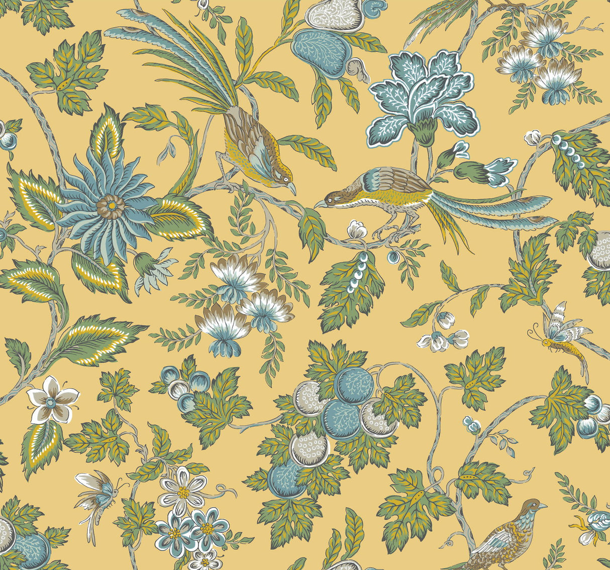 Parterre Light Yellow Jacobean Wallpaper VP1313 by Antonina Vella