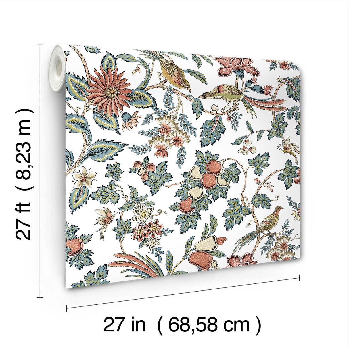 Parterre Coral Cornflower & Ginger by Antonina Vella Jacobean Wallpaper – York Designer Series VP1316