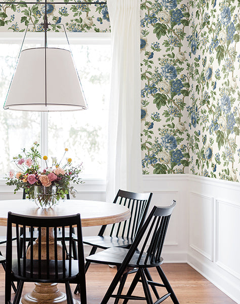 Beatrix Blue by Antonina Vella Vintage Floral Wallpaper – York Designer Series VP1352