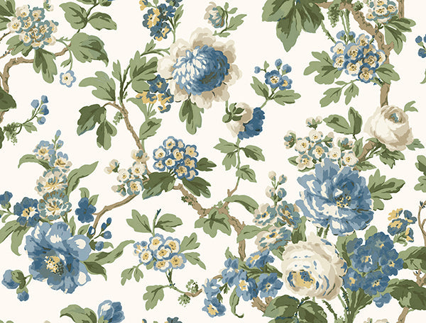 Beatrix Blue Vintage Floral Wallpaper by Antonina Vella