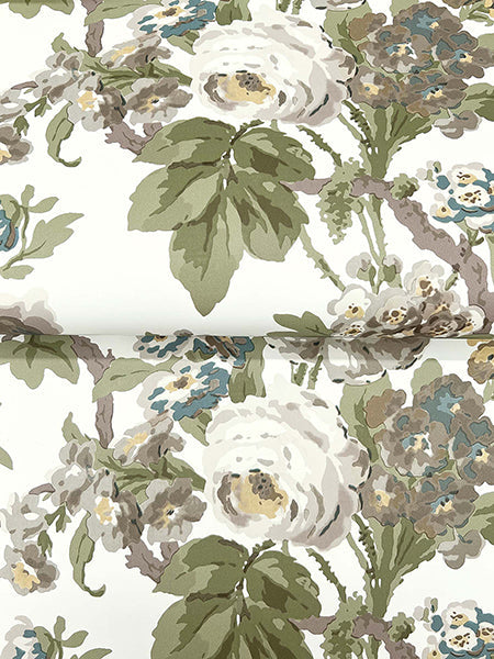 Beatrix Neutral & Sage by Antonina Vella Vintage Floral Wallpaper – York Designer Series VP1353