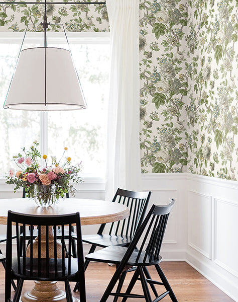 Beatrix Neutral & Sage by Antonina Vella Vintage Floral Wallpaper – York Designer Series VP1353