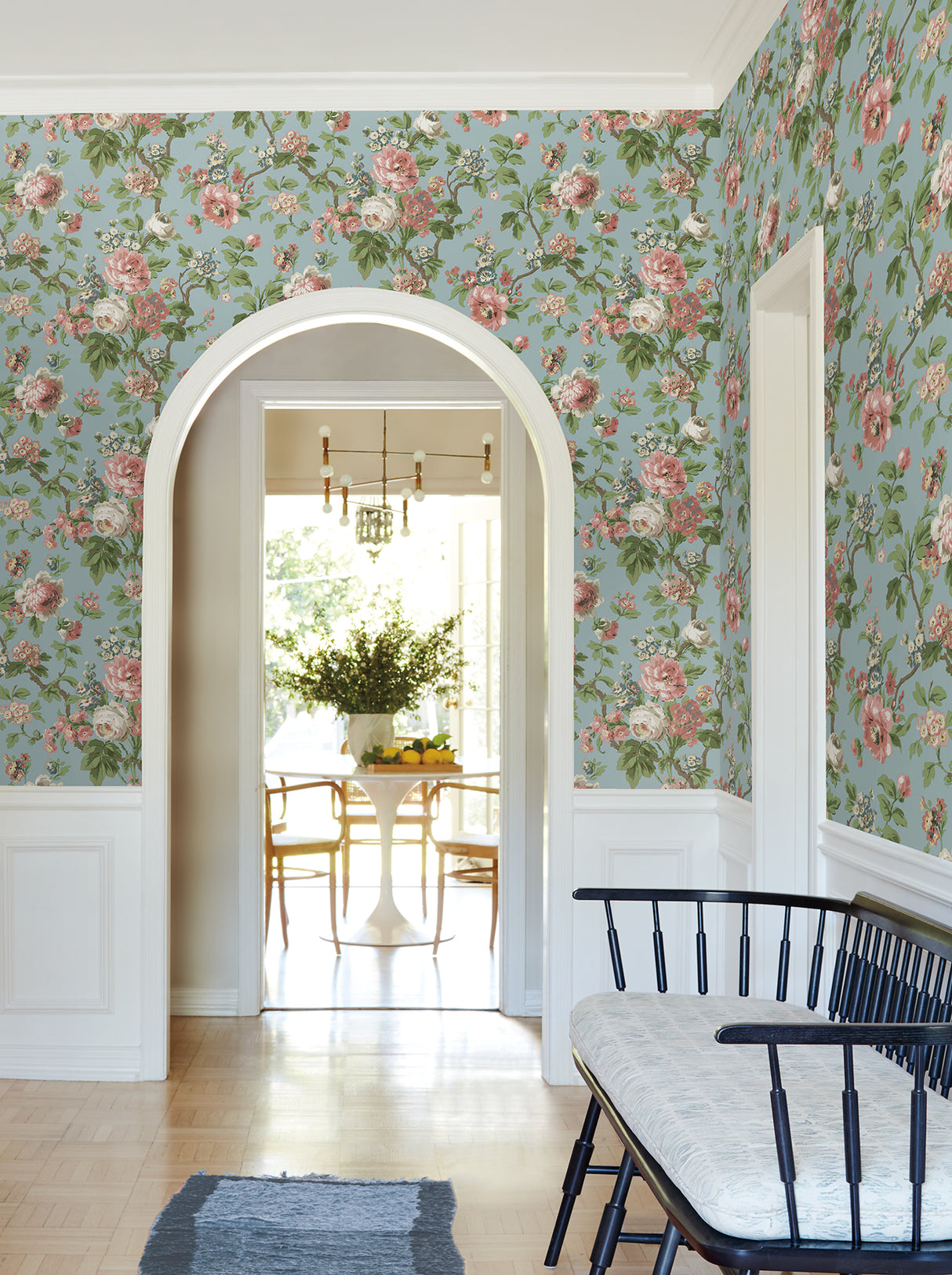 Beatrix Sky Blue by Antonina Vella Vintage Floral Non Woven Unpasted Wallpaper, 27-in x 27-ft Roll, Covers About 60.8 Square Feet - VP1354