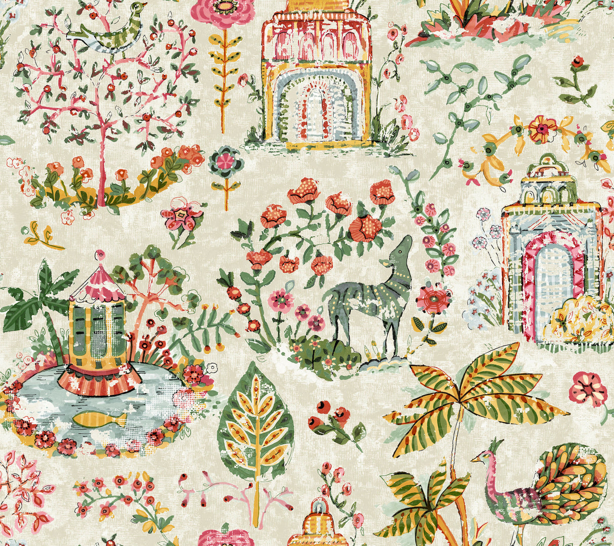 Parc Garden Dreams Wallpaper in Berry by Antonina Vella, 27 in x 27 ft roll (about 60.8 sq ft).