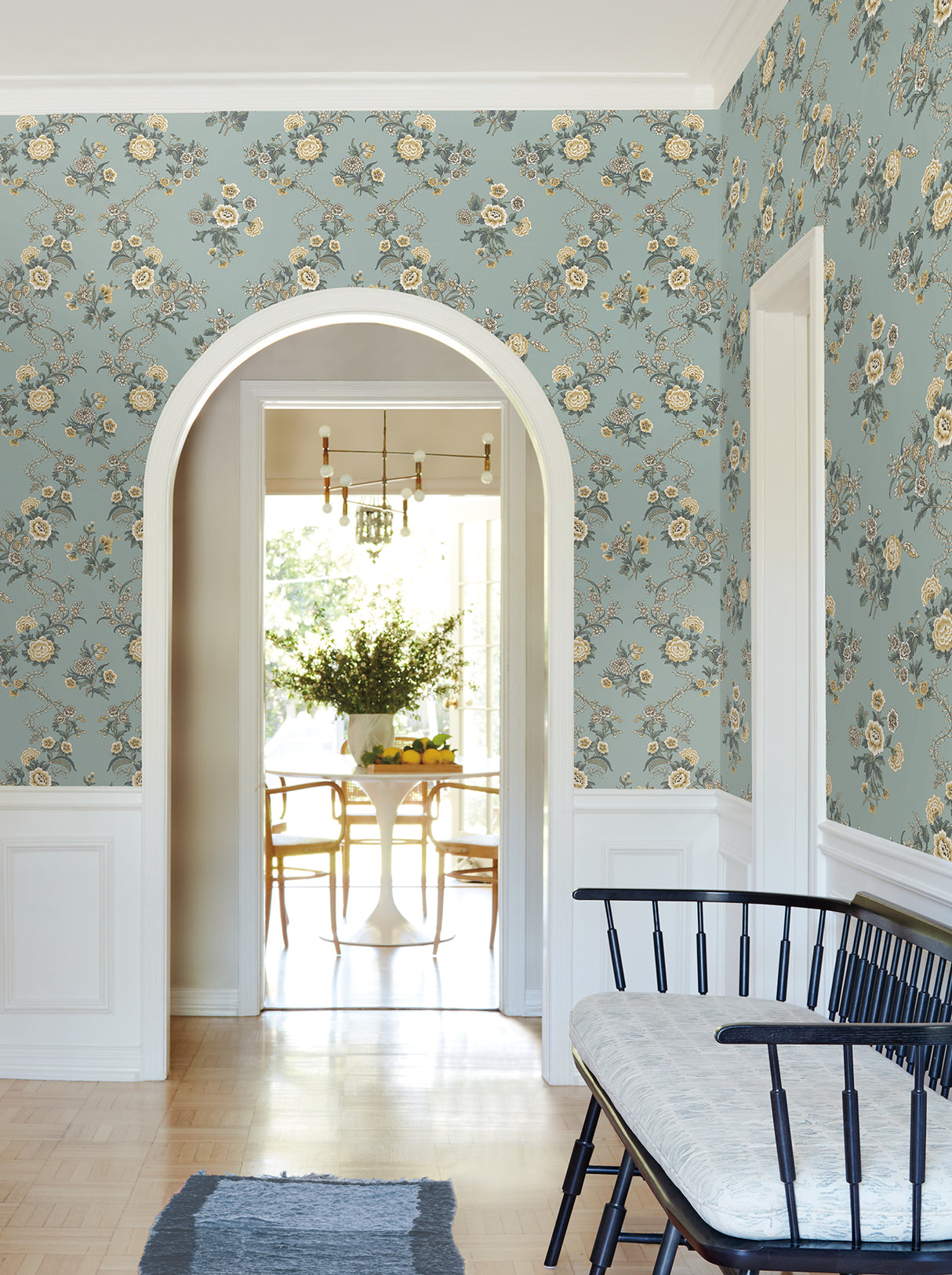 Genevieve Harbor Blue Floral Trail Wallpaper by Antonina Vella, Jardin Collection, Non Woven, Washable and Strippable, 27-in x 27-ft - VP1422