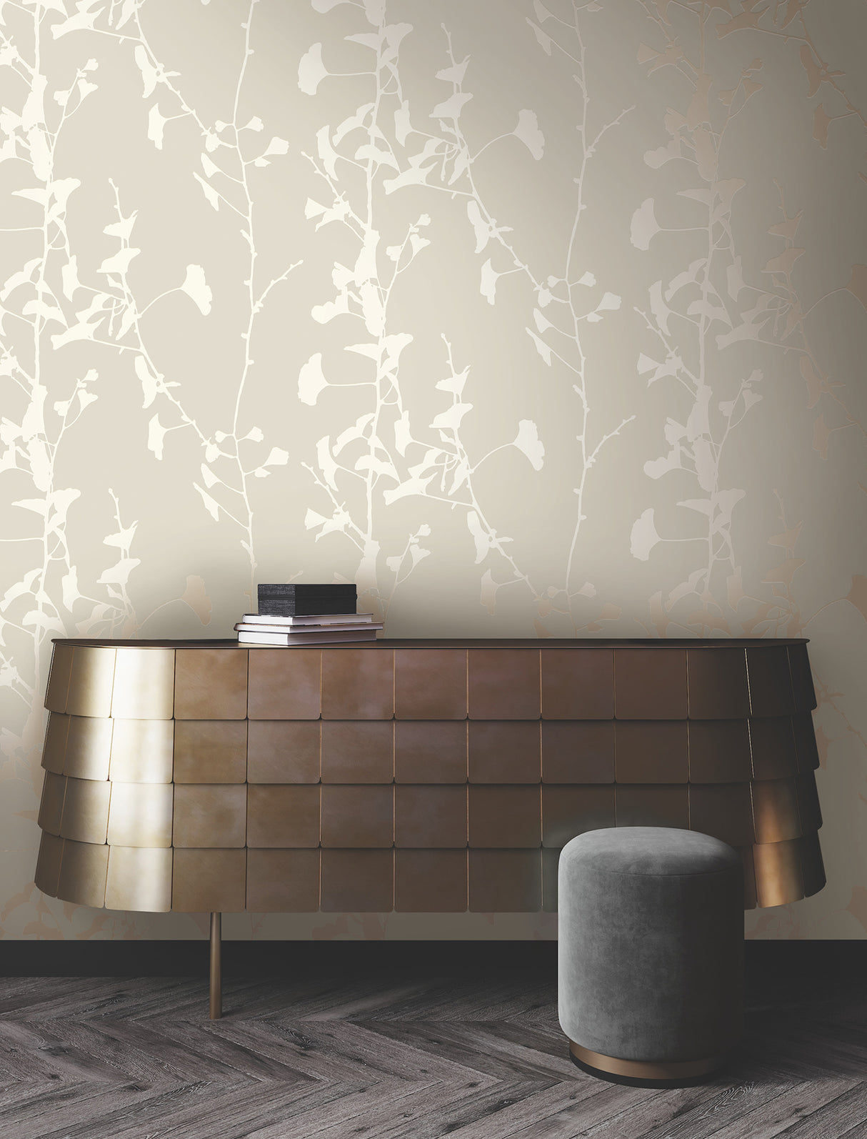Ginkgo Silhouette Taupe by Ronald Redding Cork Wallpaper – York Designer Series VR1507