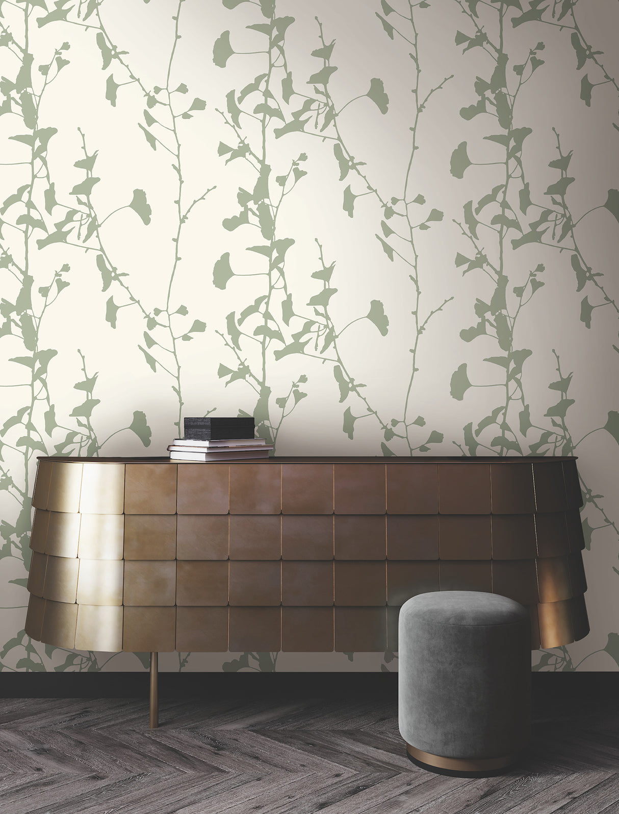 Ginkgo Silhouette Sage by Ronald Redding Cork Wallpaper- York Designer Series VR1510