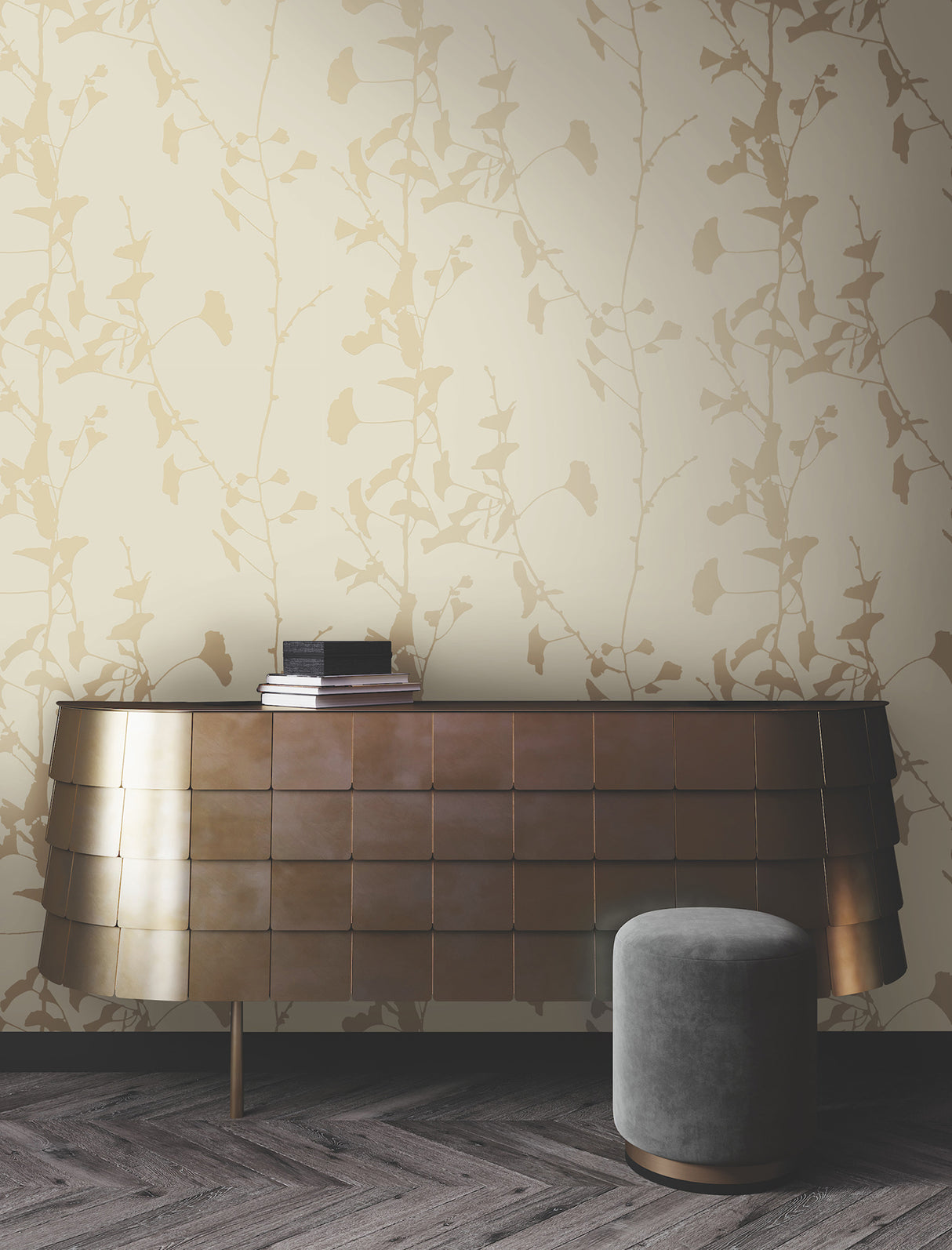 Ginkgo Silhouette Neutral by Ronald Redding Cork Wallpaper- York Designer Series VR1511