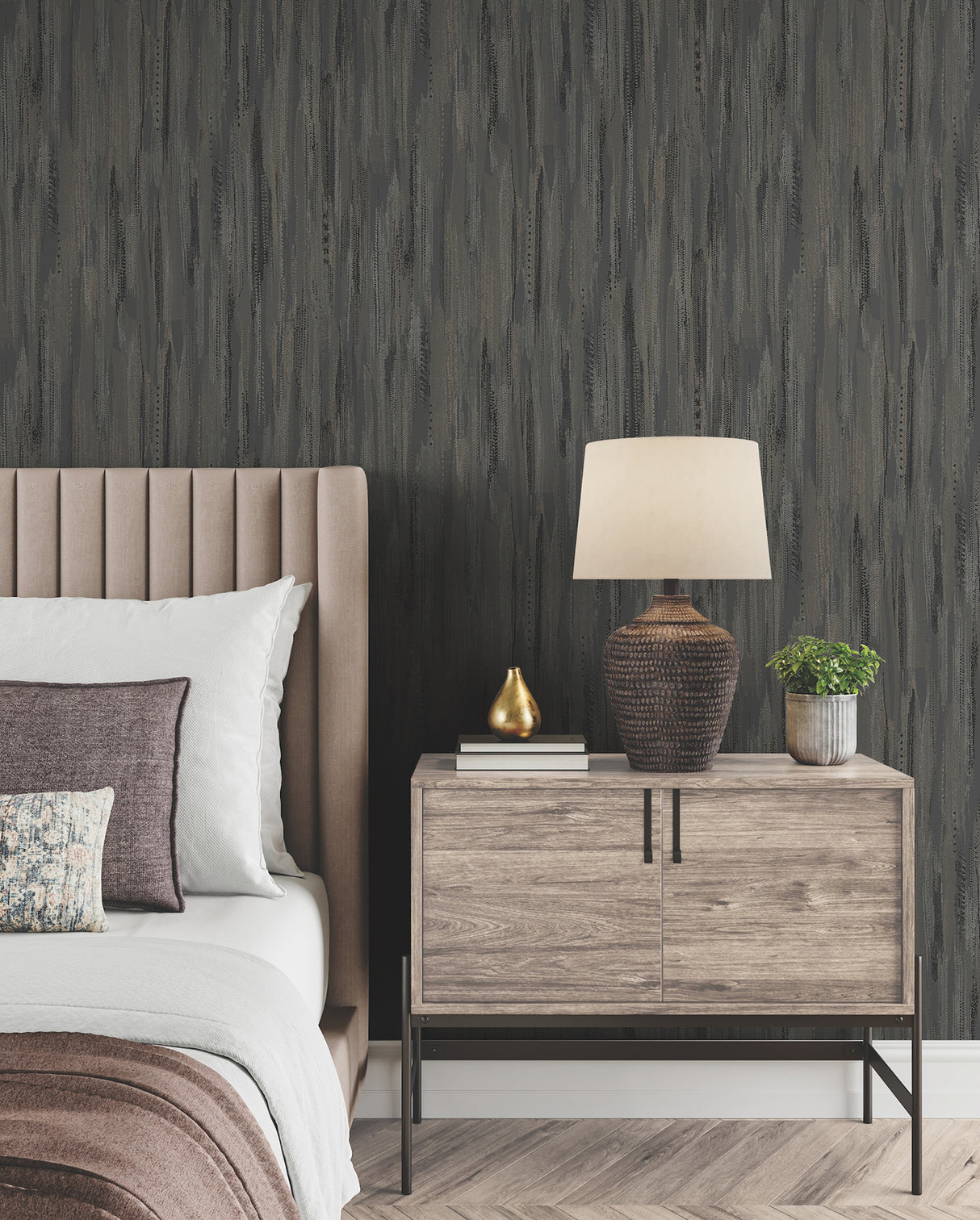 Tribeca Charcoal by Ronald Redding Texture Stripe Wallpaper- York Designer Series VR1523