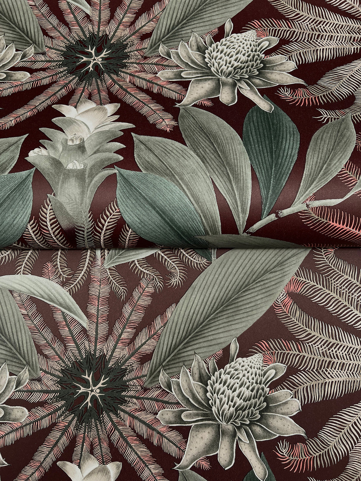 Enchanted Garden Maroon by Ronald Redding Tropical Wallpaper – York Designer Series VR1528