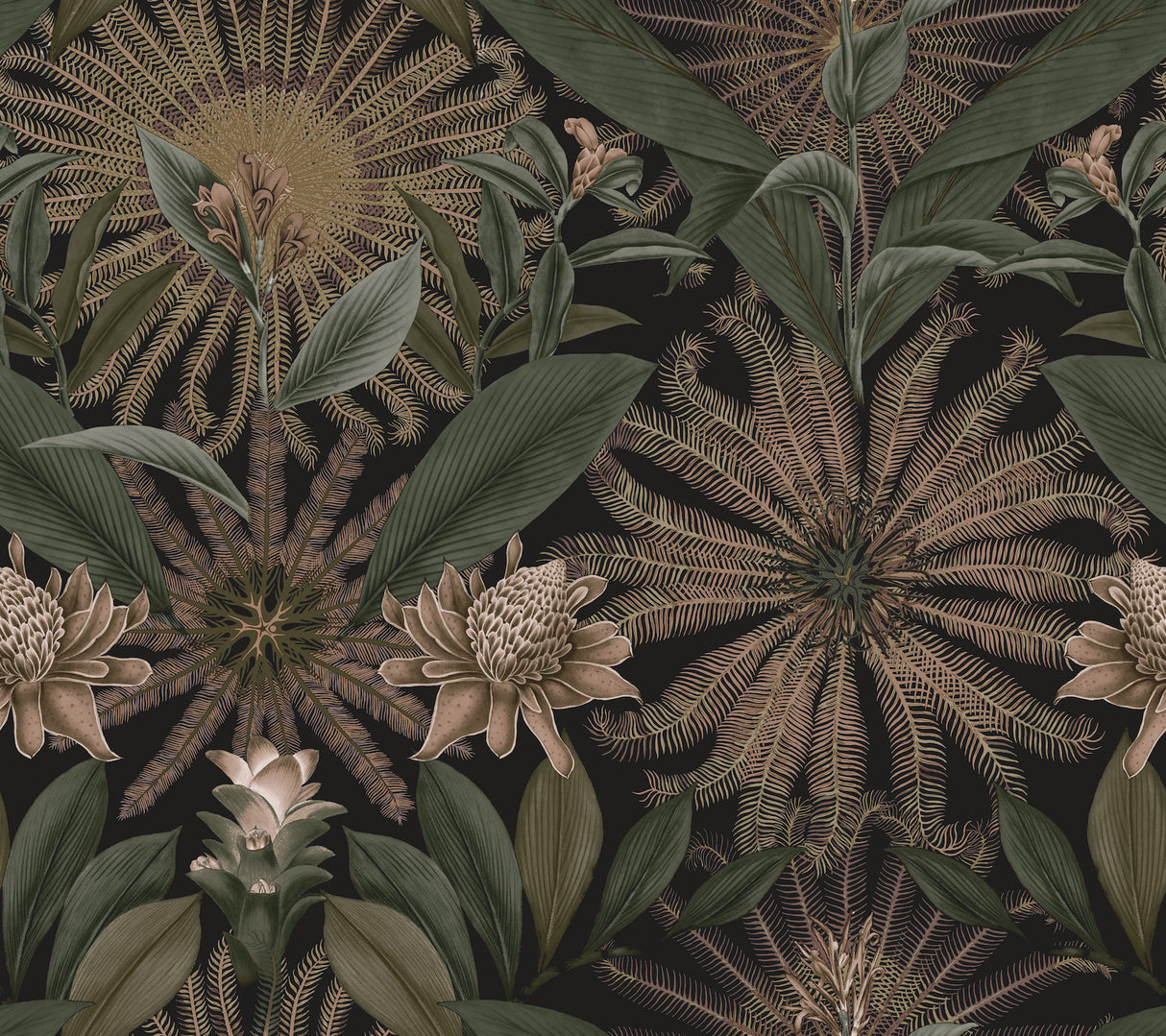 Enchanted Garden Chocolate Tropical Wallpaper – VR1529