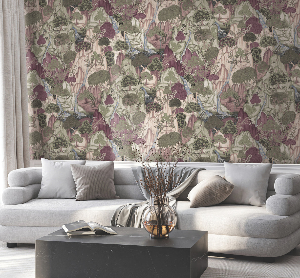Falling Waters Plum by Ronald Redding Scenic Wallpaper – York Designer Series VR1556