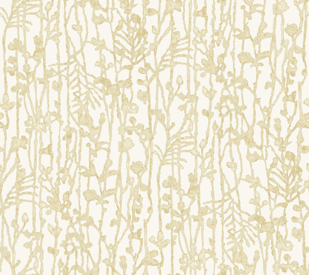 Filigree gold abstract wallpaper with metallic sheen on white, 27 in x 27 ft roll (VR1560).