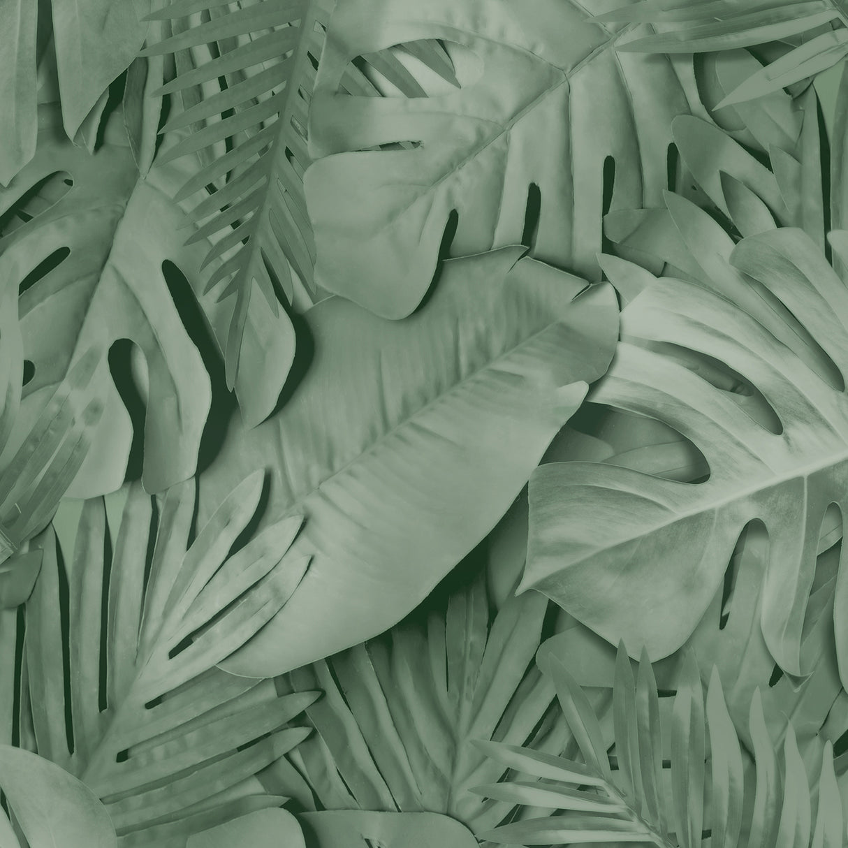 Large Photoreal Tropical Leaves Green wallpaper roll and room scene