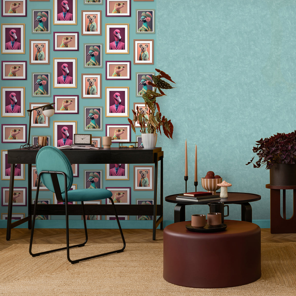 Funky Animal Portraits Green by Veer Decor Novelty Animal Wallpaper – Veer Decor VRAR04-167