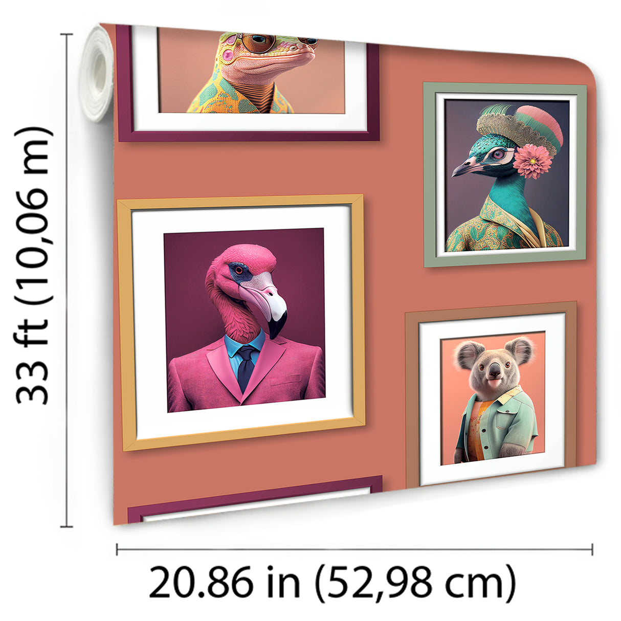 Funky Animal Portraits Orange by Veer Decor Novelty Animal Wallpaper – Veer Decor VRAR05-167