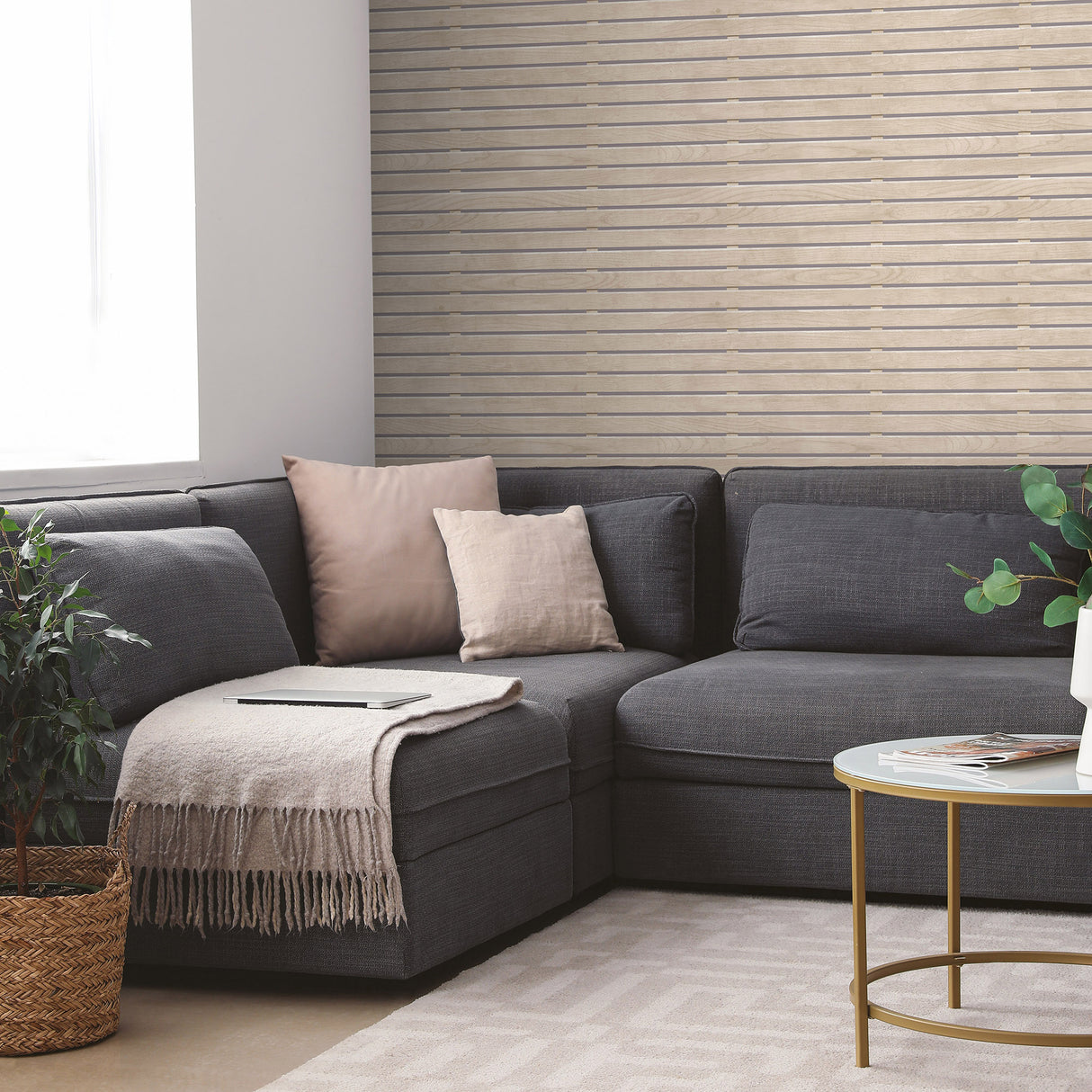 Horizontal Wood Slate Beige by Veer Decor Faux Wood Stripe Wallpaper – Veer Decor VRAR07-608