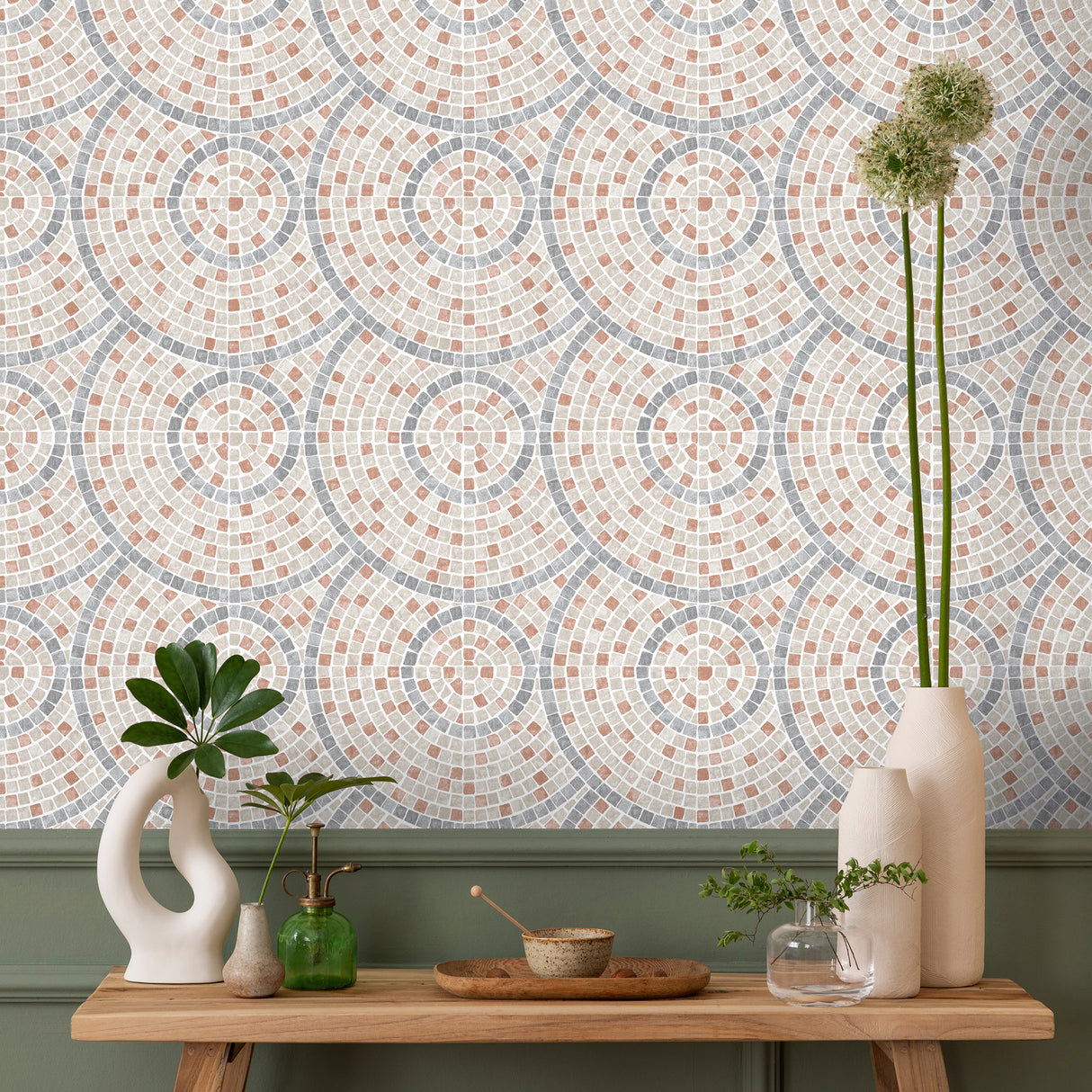 Mosaic Mirage Terracotta and Neutrals by Veer Decor Textured Vinyl Wallpaper – Veer Decor VRAR10-367