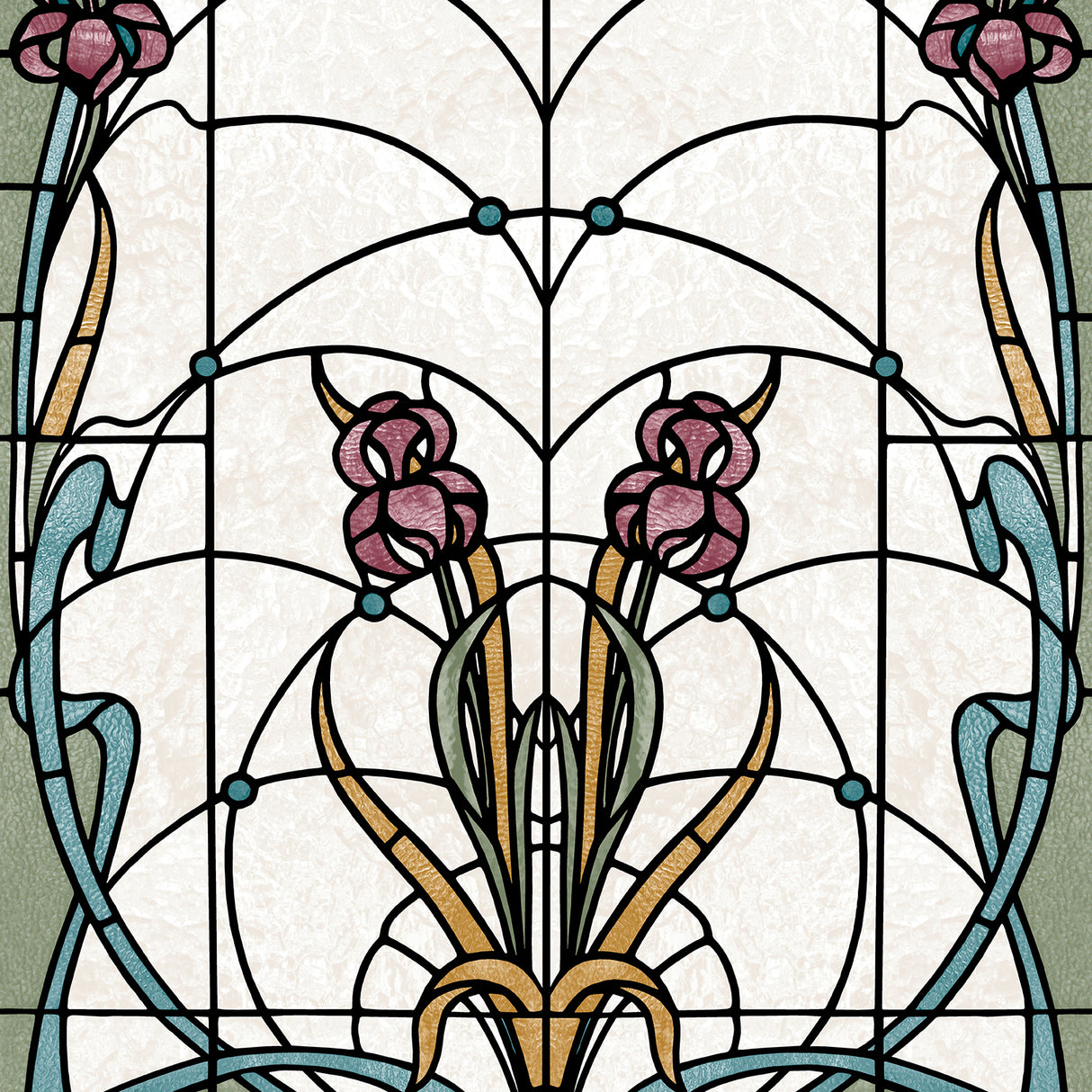 Floral Stained Glass red patterned wallpaper roll and room scene