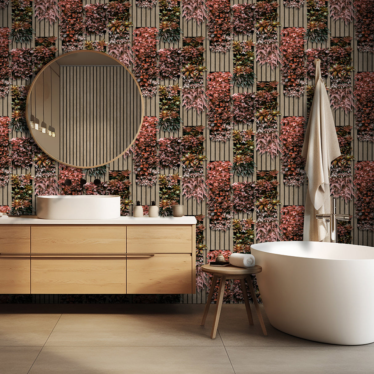 Photoreal Vertical Garden Red and Green by Veer Decor Botanical Wallpaper – Veer Decor VRAR10-497