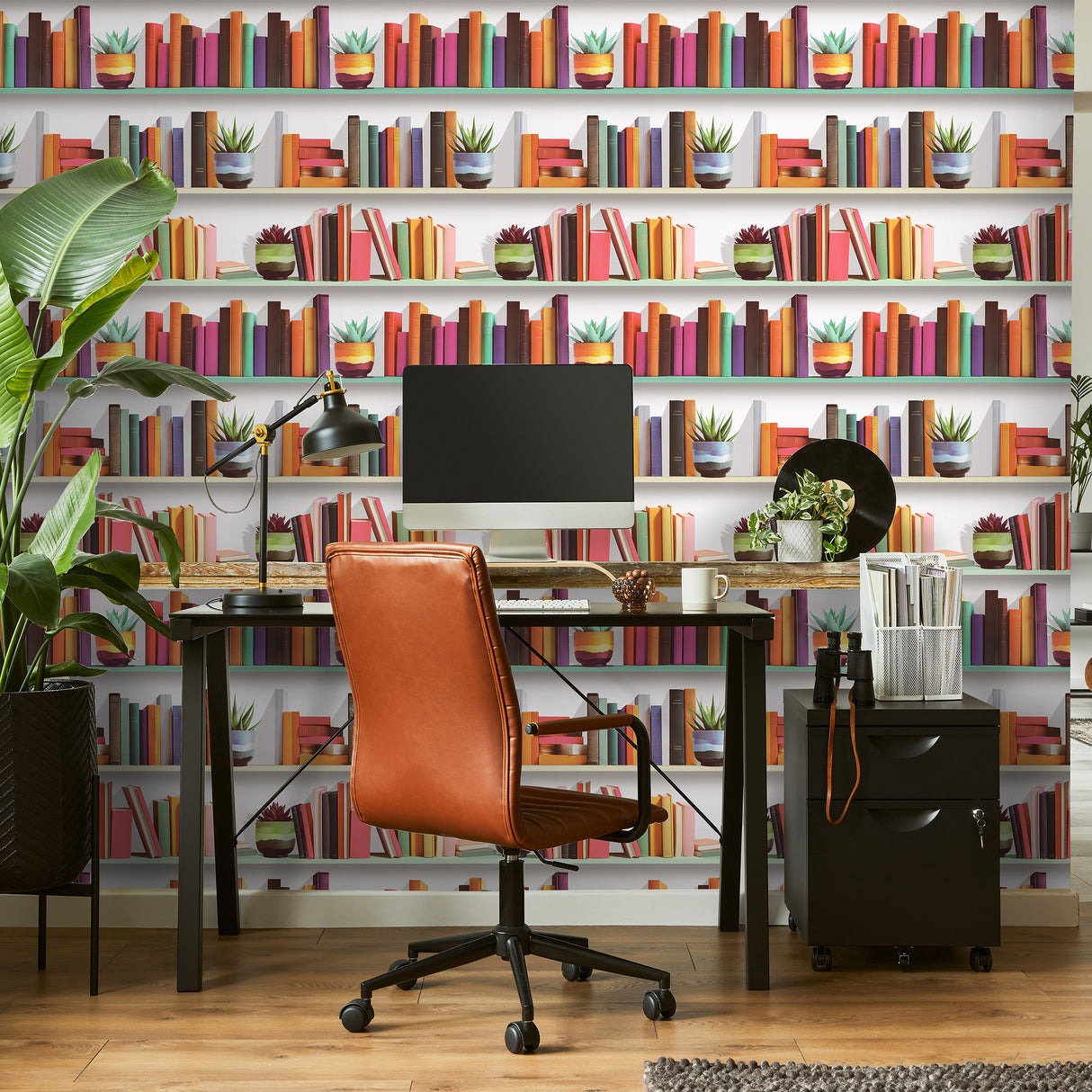 Modern Bookshelf White Ground by Veer Decor Novelty Pattern Wallpaper – Veer Decor VRAR10-597
