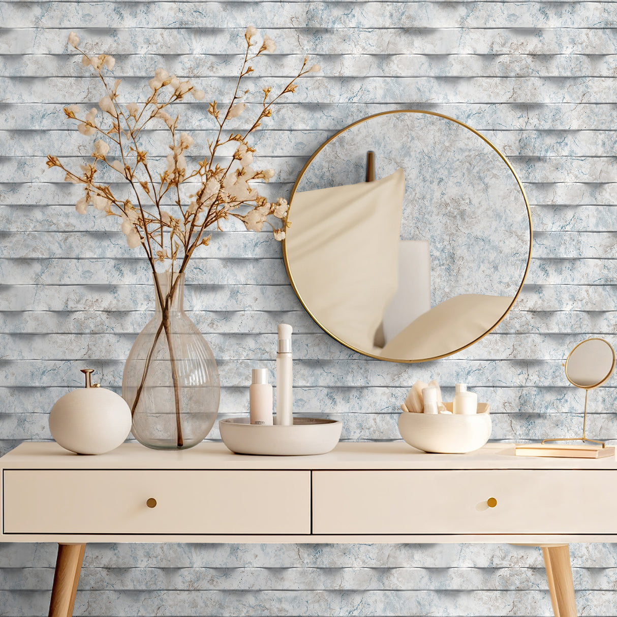Wavy Marble Stripe Blue Gray by Veer Decor Textured Faux Marble Wallpaper – Veer Decor VRBR01-997