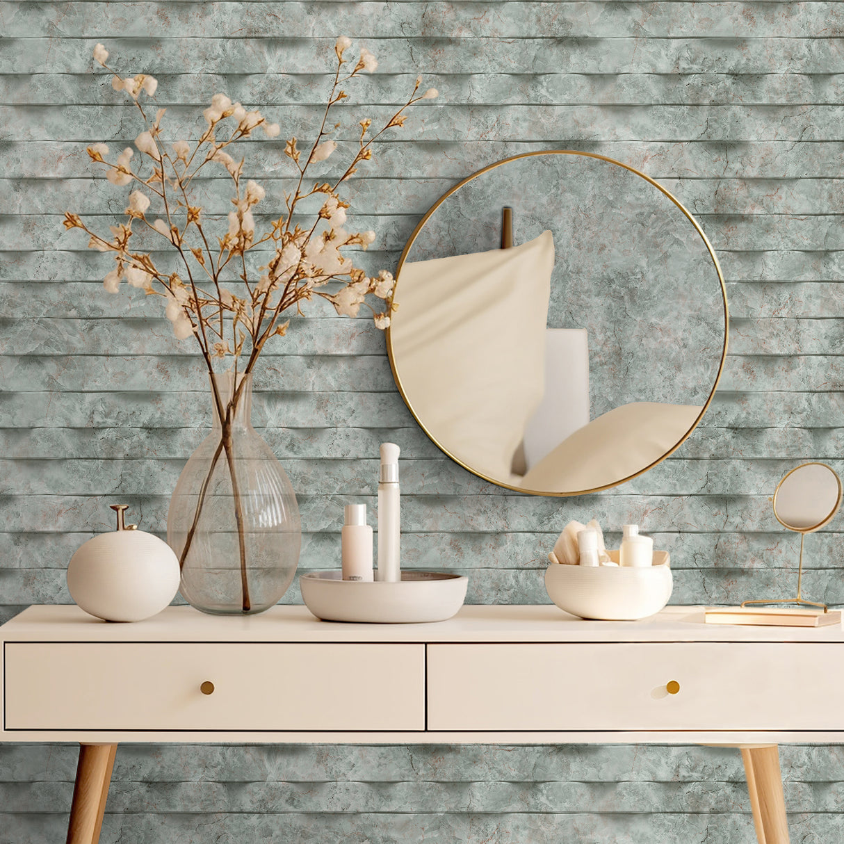 Wavy Marble Stripe Sage Green by Veer Decor Abstract Textured Wallpaper – Veer Decor VRBR04-997