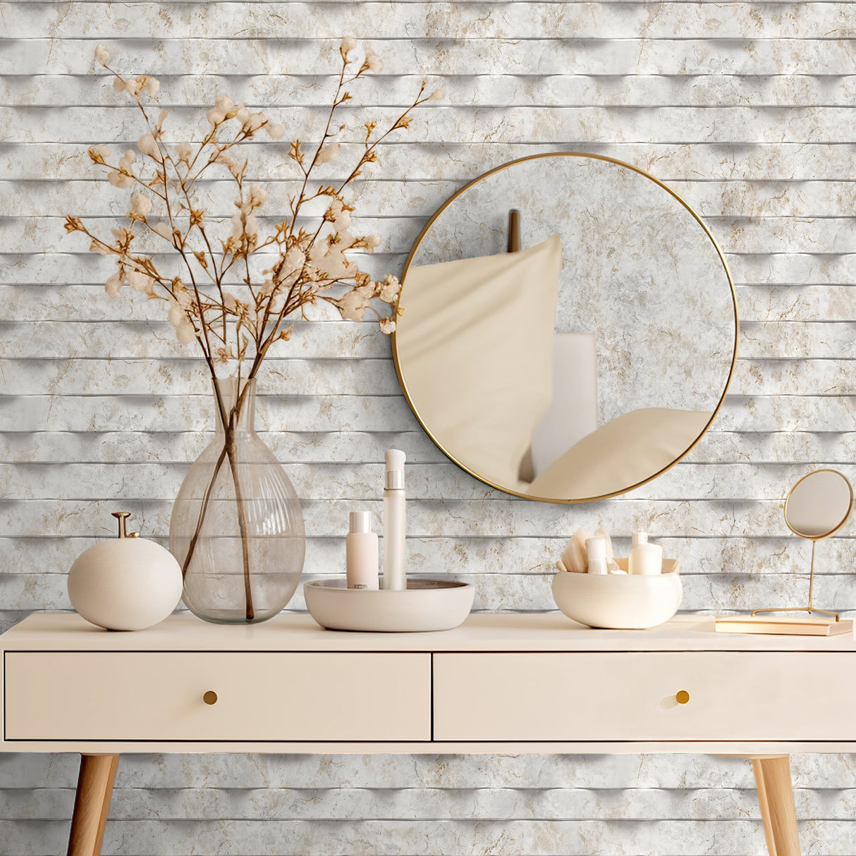 Wavy Marble Stripe Beige by Veer Decor Textured Vinyl Wallpaper – Veer Decor VRBR07-997