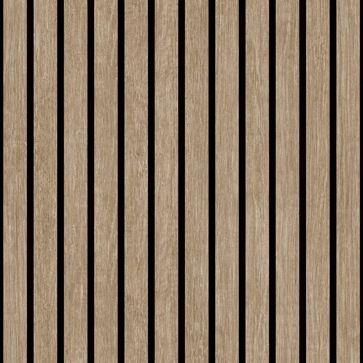 Modern Wood Slat Taupe textured vinyl wallpaper roll showing vertical slat design