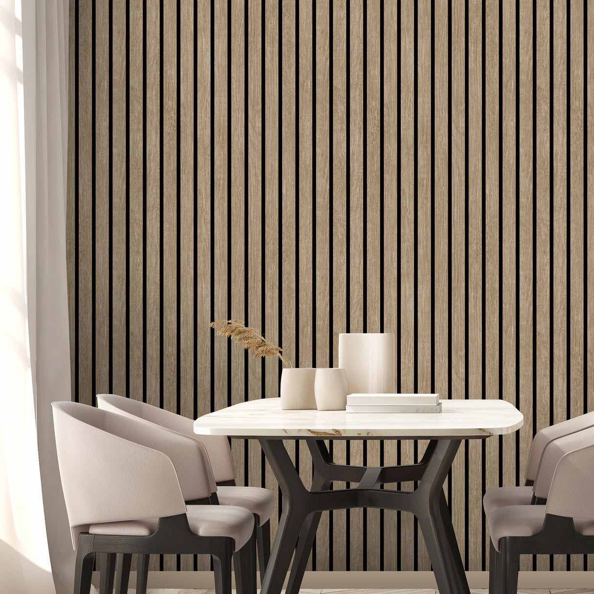 Modern Wood Slat Taupe by Veer Decor Textured Vinyl Wallpaper – Veer Decor VRBR08-208