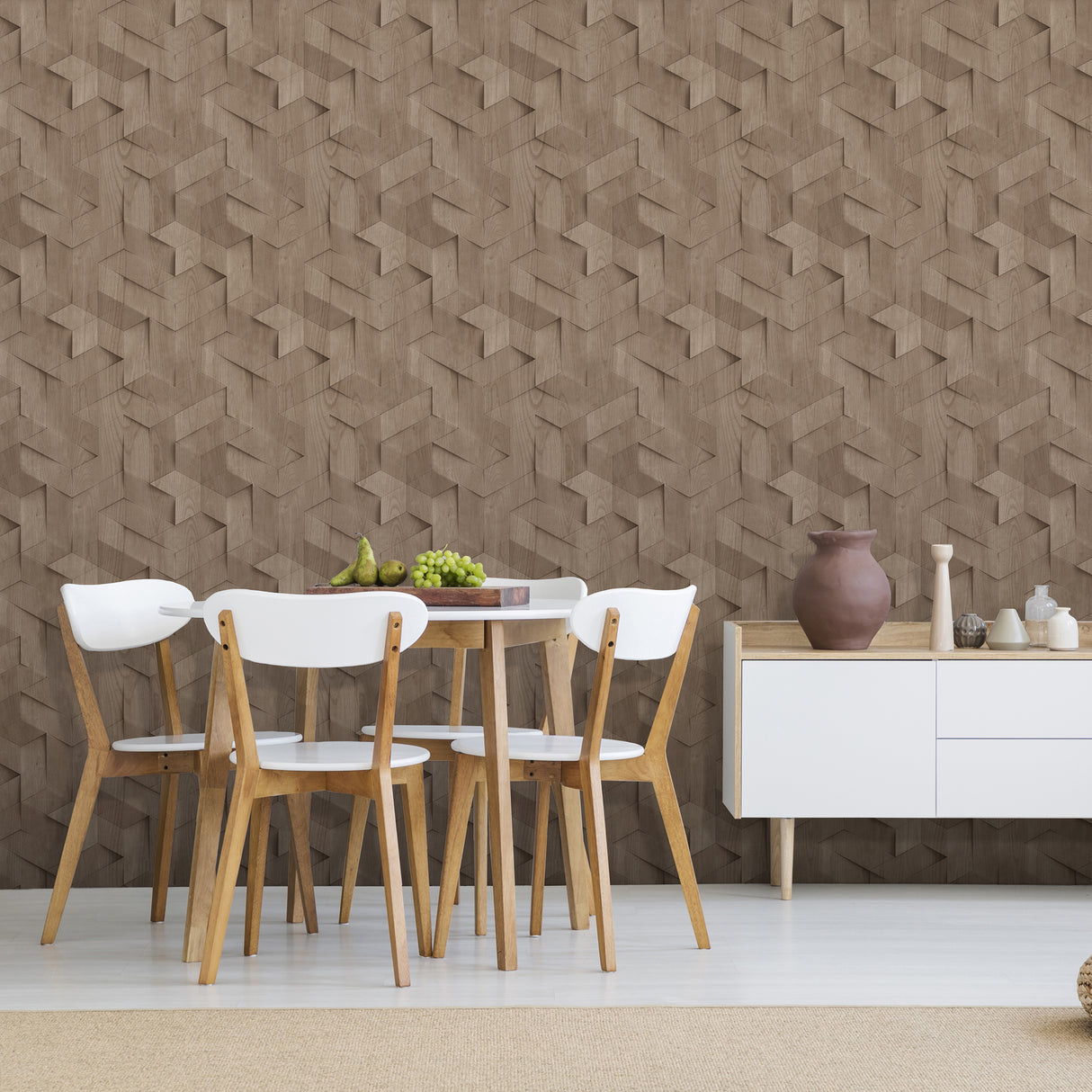 Woodblock Geometric Illusion Taupe by Veer Decor Geometric Wallpaper – VRBR08-447