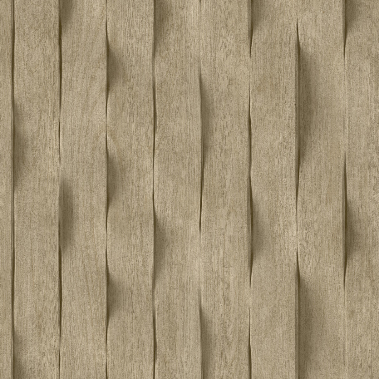 Wavy Wood Slats Ecru Taupe textured faux wood vinyl wallpaper roll