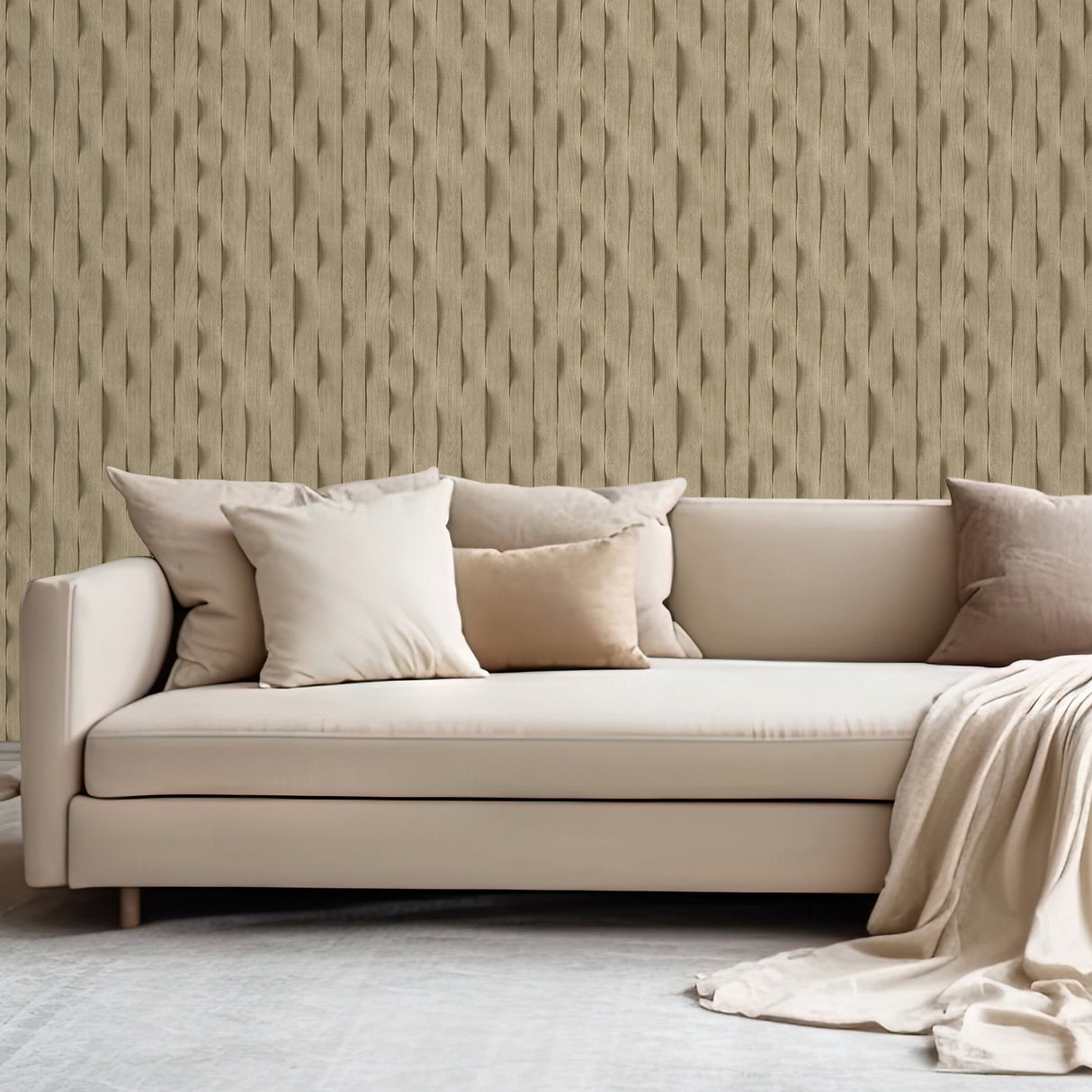 Wavy Wood Slats Ecru Taupe by Veer Decor Textured Vinyl Wallpaper – Veer Decor VRBR08-657