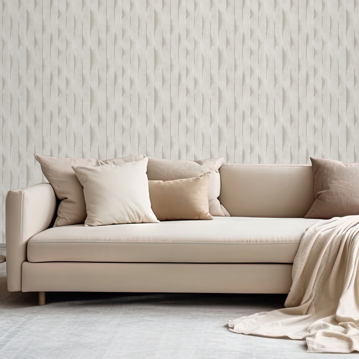 Wavy Wood Slats Light Gray Off White by Veer Decor Textured Vinyl Wallpaper – Veer Decor VRBR09-657