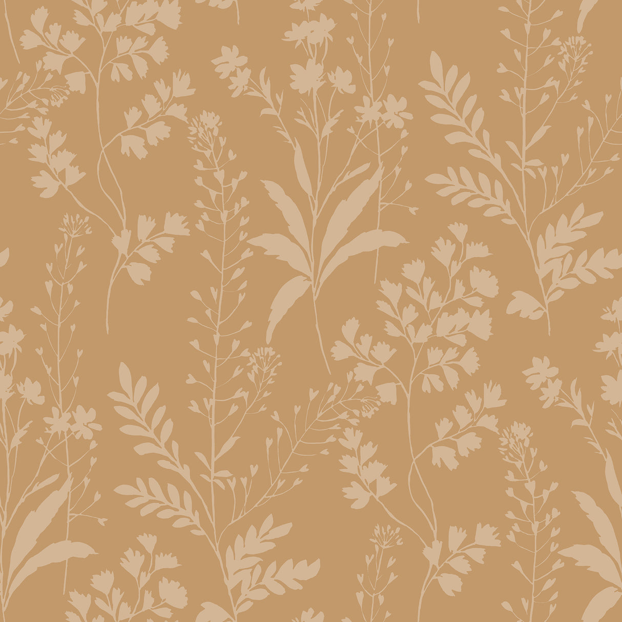 Wildflower Silhouettes Yellow textured floral wallpaper roll 20.86 in x 33 ft