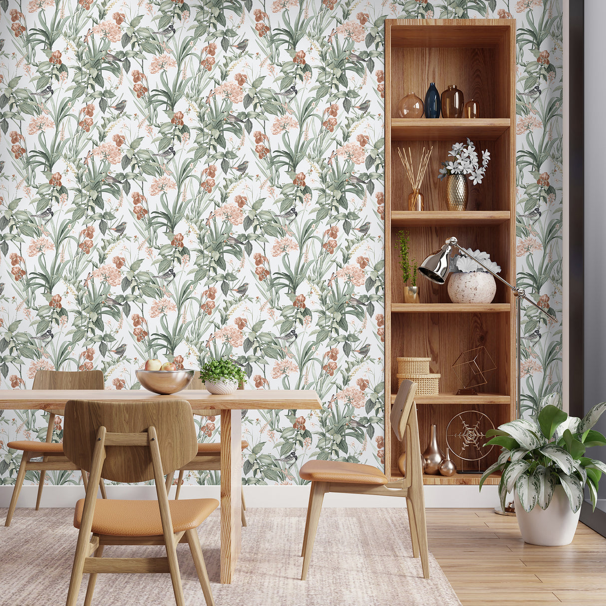 Mint Birds and Dragonflies Green by Veer Botanical Wallpaper – Veer Decor VRBT04-746