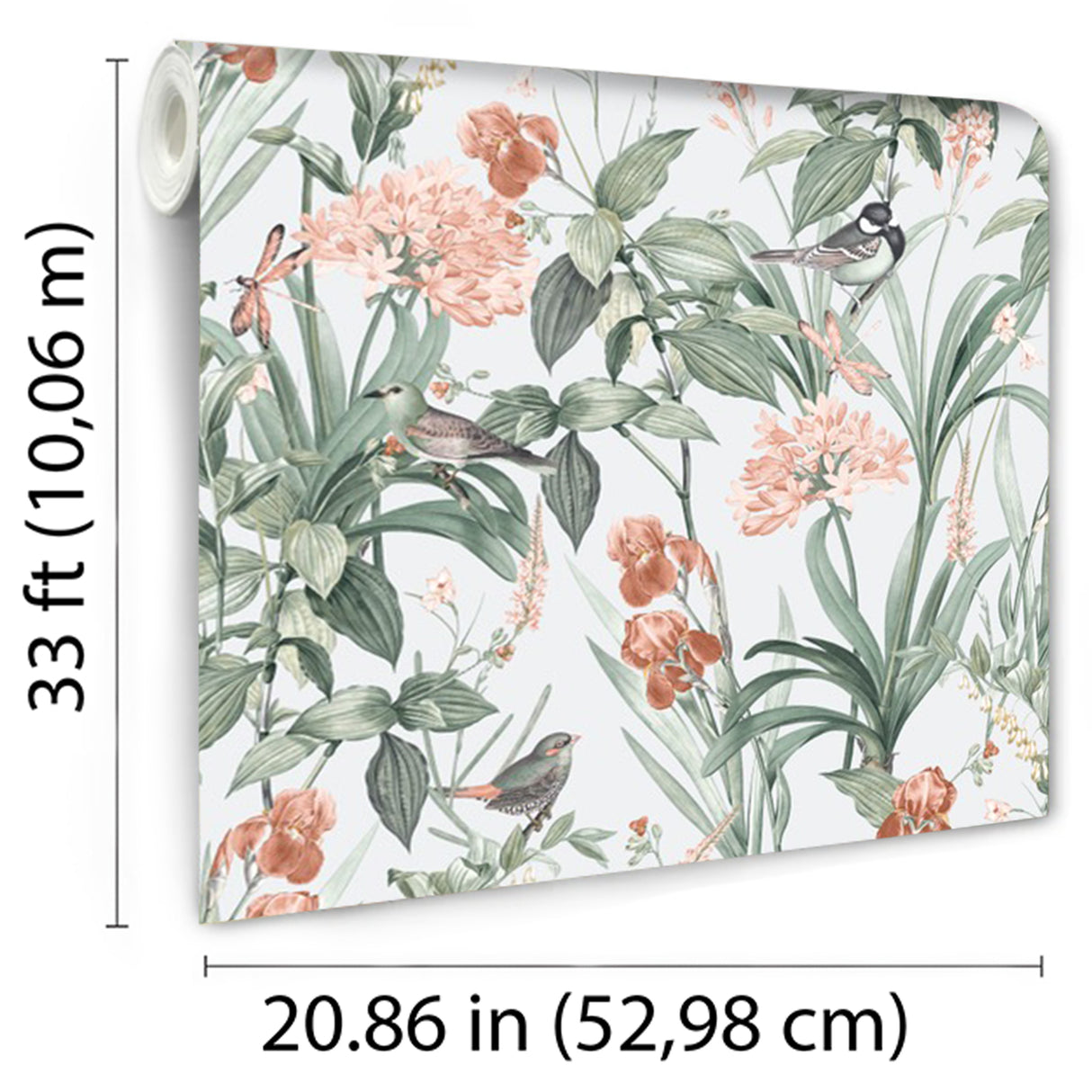 Mint Birds and Dragonflies Green by Veer Botanical Wallpaper – Veer Decor VRBT04-746
