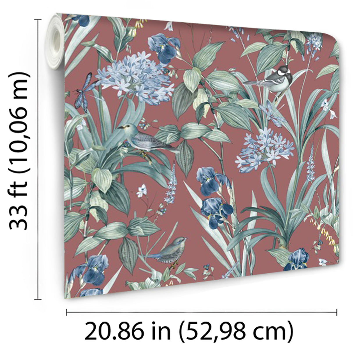 Mint Birds and Dragonflies Red by Veer Decor Botanical Wallpaper – Veer Decor VRBT10-746