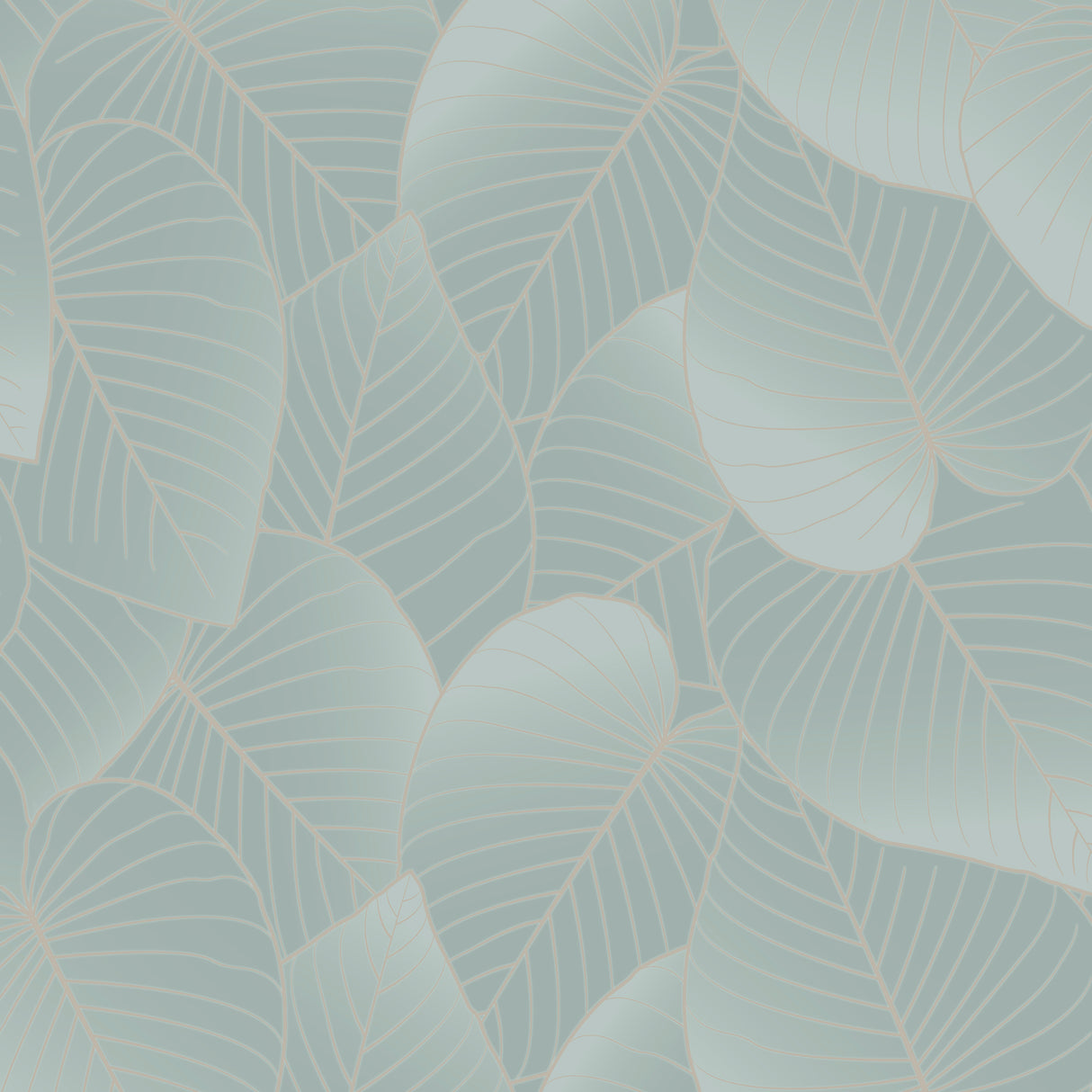 Graphic Leaves Light Green wallpaper with metallic foil leaf outlines