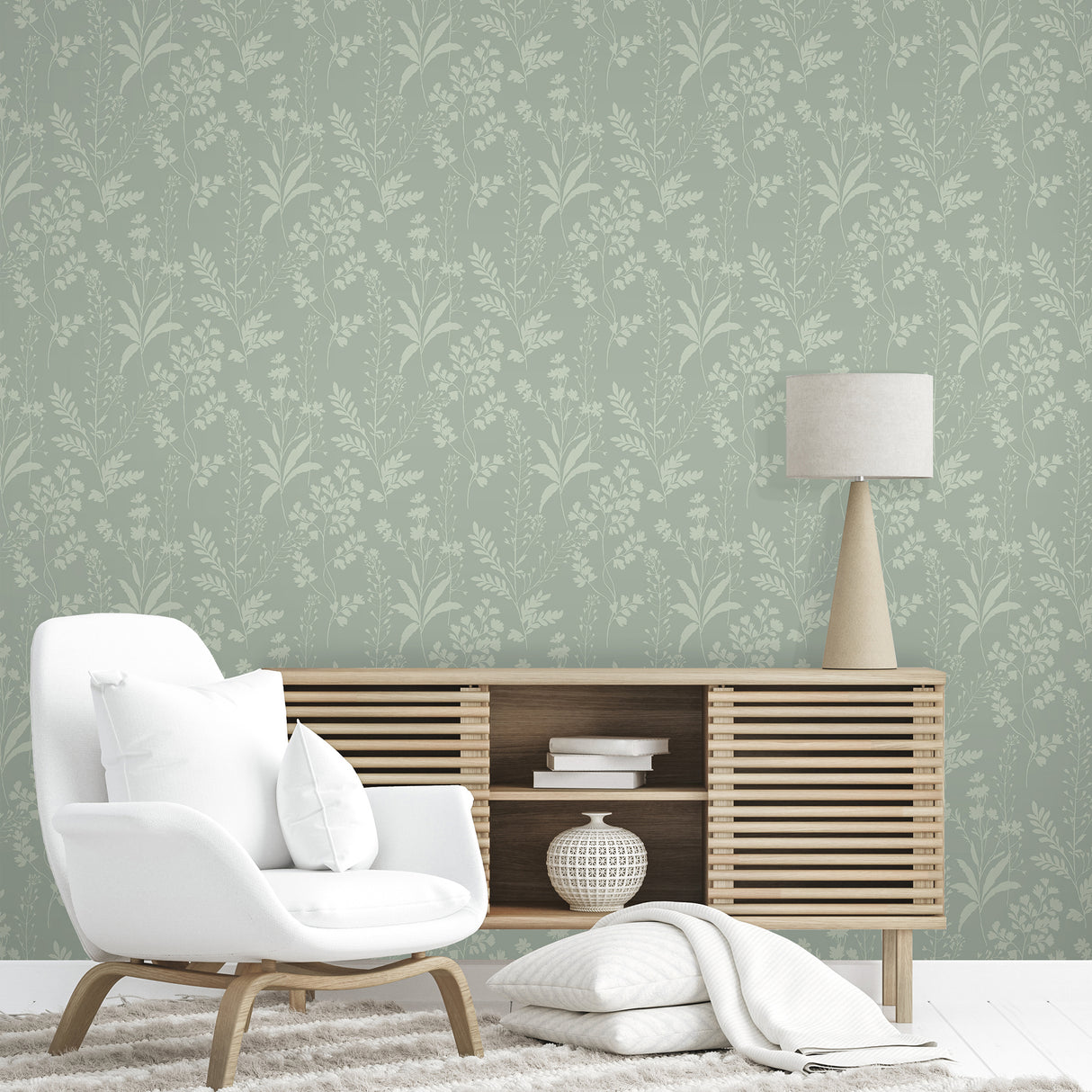 Wildflower Silhouettes Sage by Floral Wallpaper – Veer Decor VRBT14-825