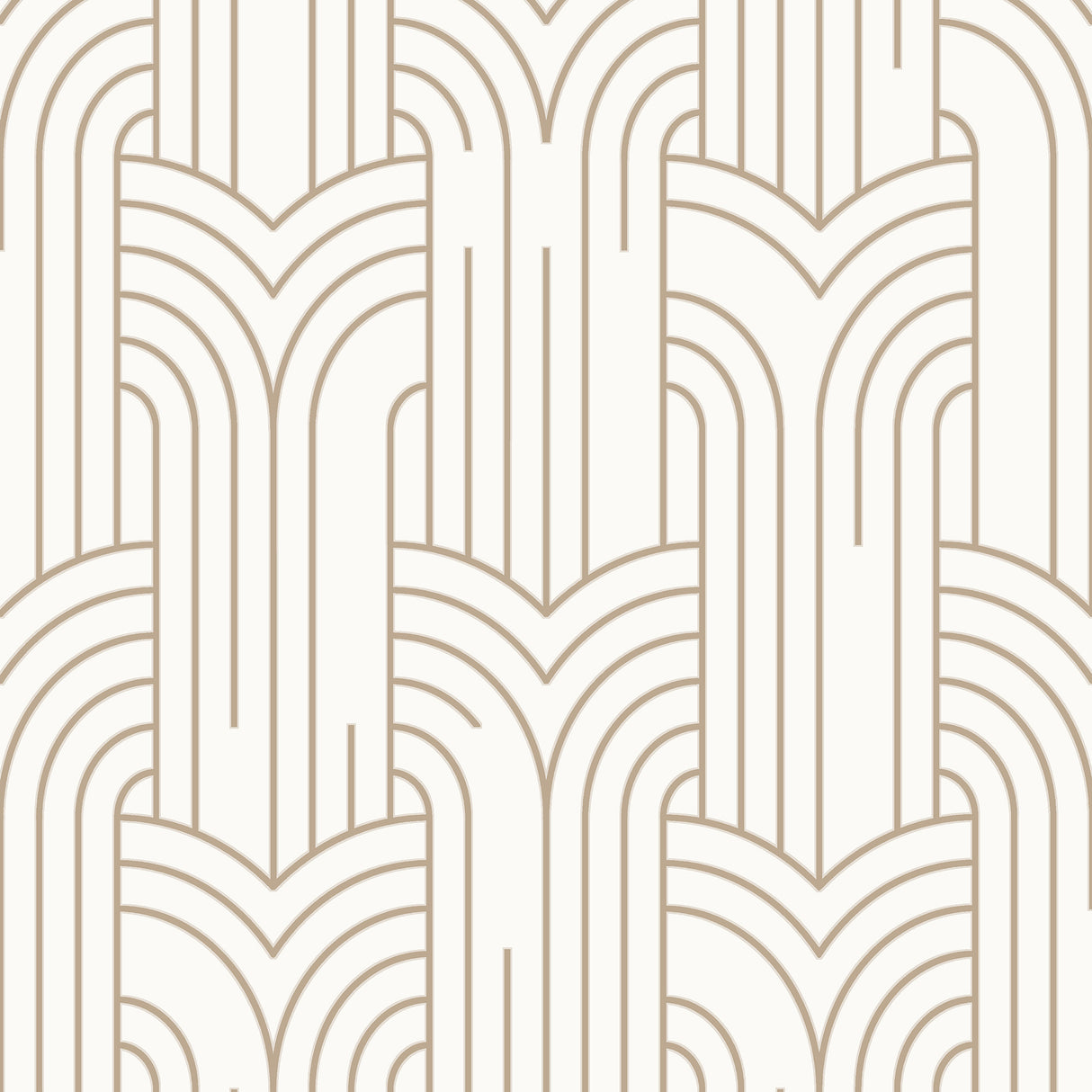 Arch Deco White and Gold geometric wallpaper roll and room setting
