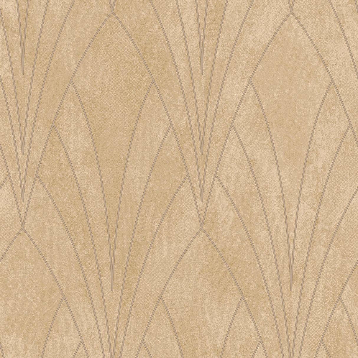 Art Deco Fan Yellow textured vinyl wallpaper roll with metallic accents, 20.86 in x 33 ft