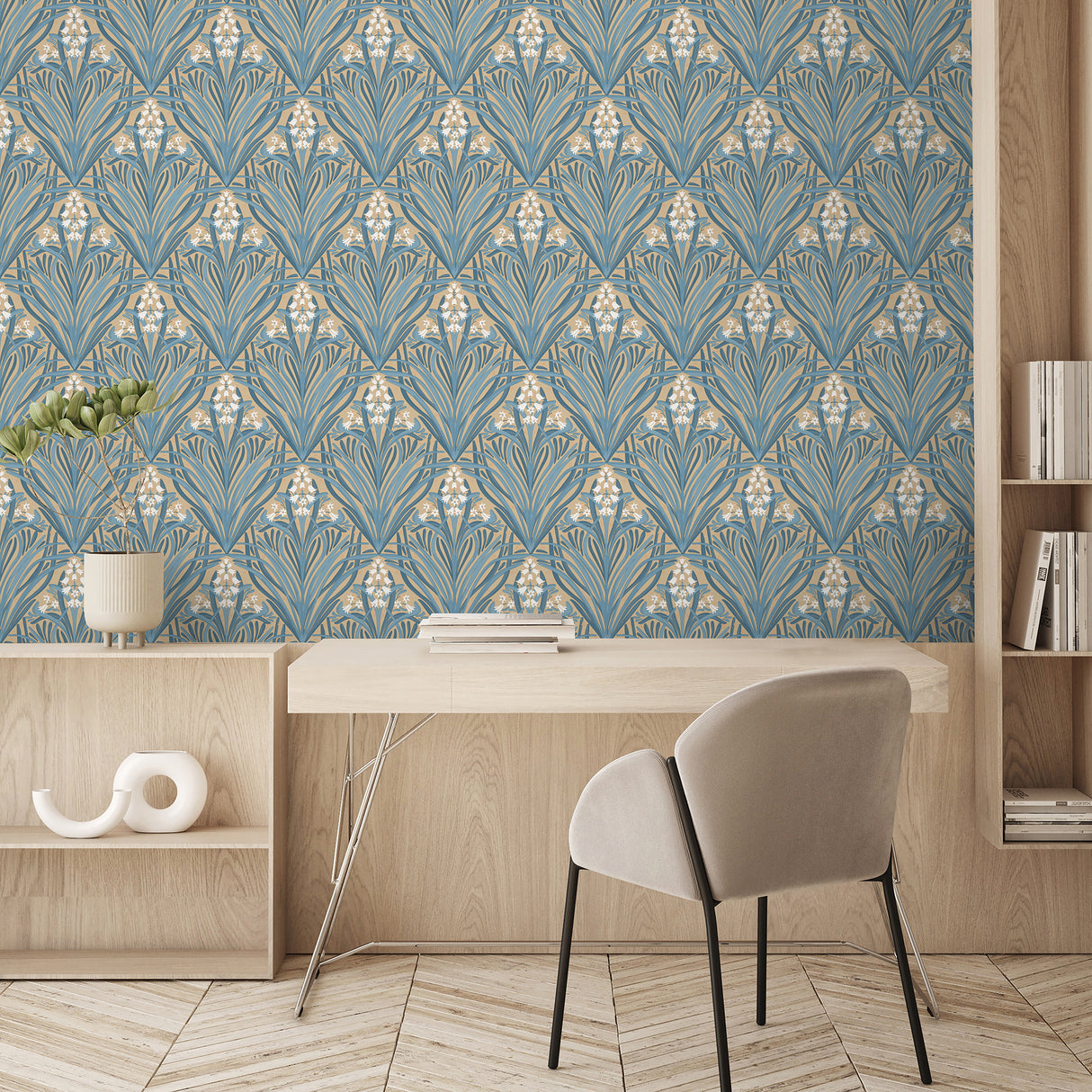 Victorian Bloom Green with Ochre Ground by Veer Decor Floral Wallpaper – Veer Decor VREL04-166