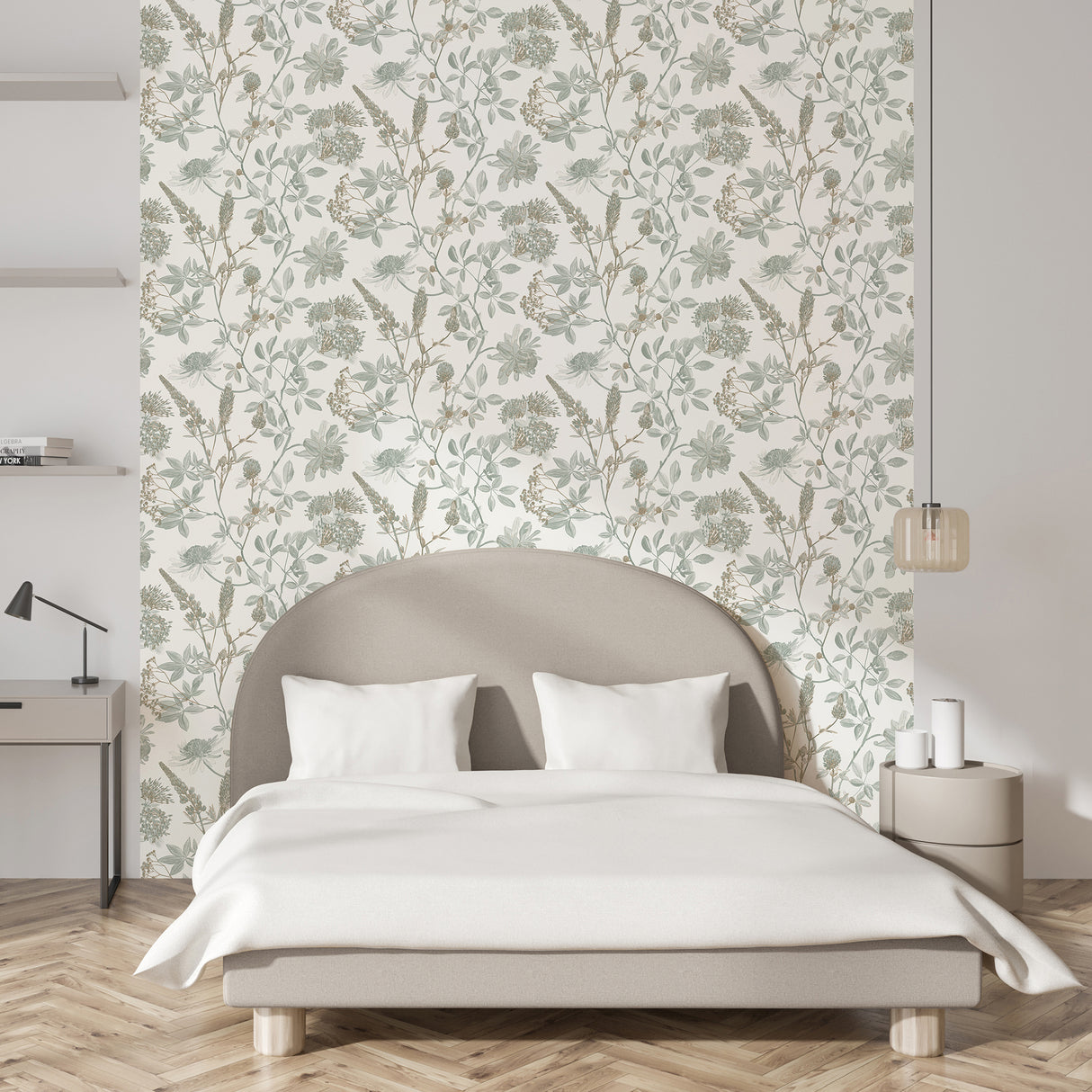 Botanical Blueprint Painterly Branches Green with Ecru Cream Ground Wallpaper – Veer Decor VREL04-854