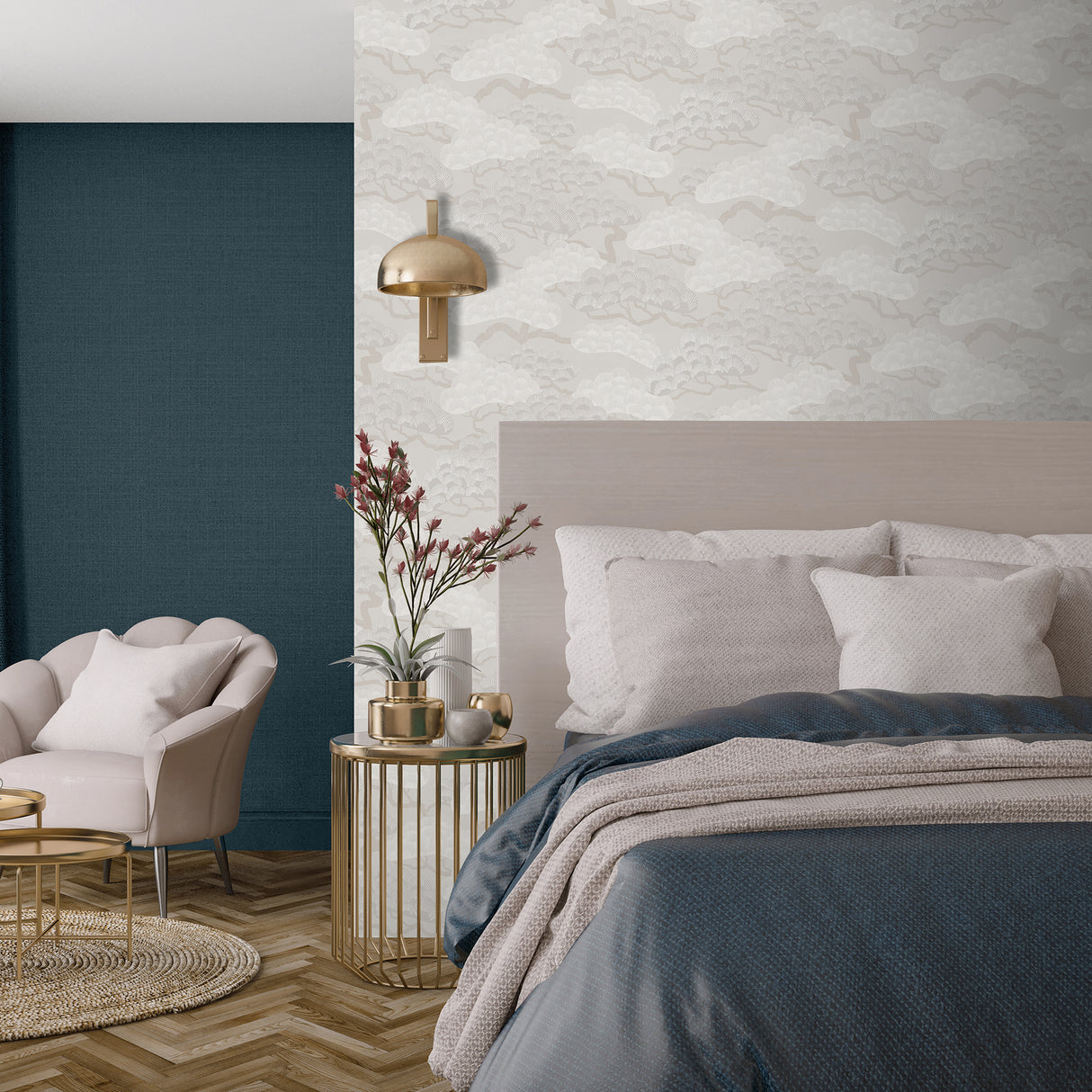 Bonsai Grove Beige by Veer Decor Textured Non-Woven Unpasted Wallpaper – Veer Decor VREL07-446